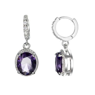 China Vintage Jewelry Luxury Bridesmaid Personalized Gift Korean Geometric Zircon Dangle Earring Elegant Purple Earrings For Women for sale