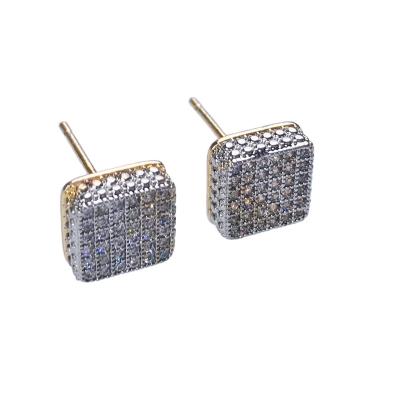 China FASHIONABLE the new Korean version of the fashion square two color zircon earrings full of diamonds square shiny women's accessories for sale