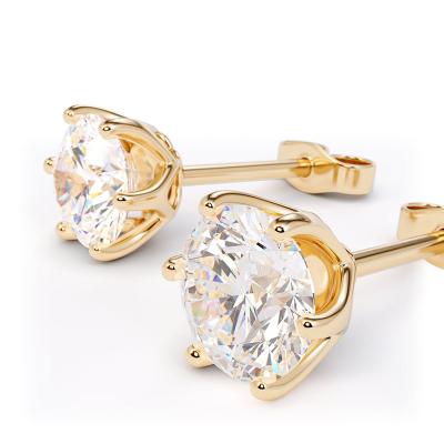 China CLASSIC female six claw zircon stud earrings six claw circular color inlaid drill bridal jewelry simple diamond earrings accessories for sale