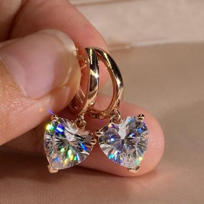 China Fashion Environmental Friendly Women's Rose Gold Rhinestones Zircon Huggie Earring Heart Shaped Earrings Adjust Diamond Silver Rose Gold Drop Earrings for sale