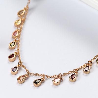 China advance & nickel & Chrome Water Free Drop New Bohomia Style Colorful CZ Gemstones Rose Gold Color Charming Necklace Chain for sale