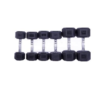 China Dumbell Set Gym Black Rubber Coated Fixed Equipment Weight Hex Dumbbell Inline Set for sale