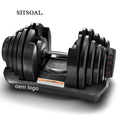 China Newest Fashional Logo Weight Lifting Gym Cross Fitness Urethane Automatic Adjustable Dumbbell Set Custom Made for sale