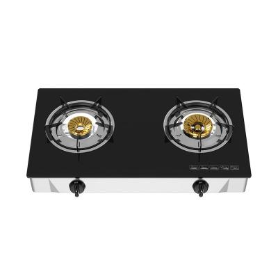 China Hotel two burners gas stove stand lpg gas cooker kitchen tempered glass table top gas stove for sale