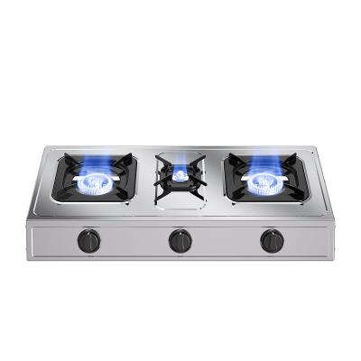 China Hot Selling Price Stainless Steel Manual Gnition Cooktops 3 Burner Cheap Easily Cleaned Direct Gas Cooker,Cooking Stove for sale