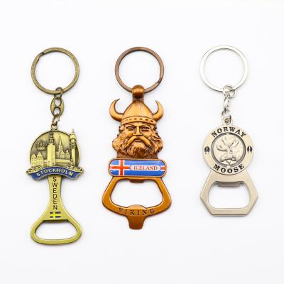 China Zinc Alloy Cheap Custom Design Key Ring Norway Souvenirs Metal Bottle Opener Tourist Key Chain for sale