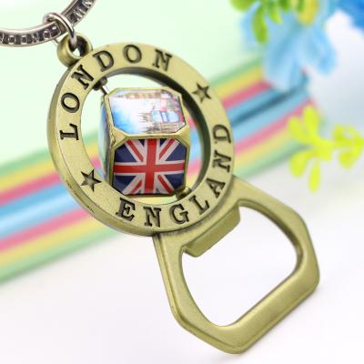 China London Brass Portable Souvenir Spinner Luxury 3d Metal Bottle Opener Personalized Custom Key Chain Viable for sale