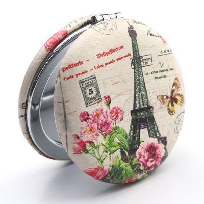 China Double Sided Custom Logo Round Paris Tourist Souvenir Mini Leather PU Makeup Pocket Mirror for sale