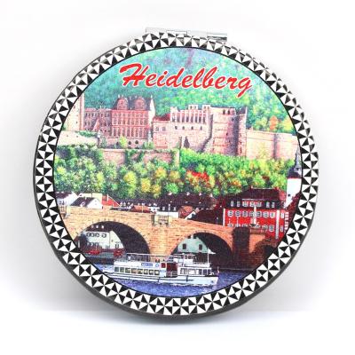 China Vintage Double Sided Personalized Round Shape Mini Germany Denmark Tourist Souvenir Pocket Mirrors for sale