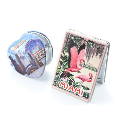 China Customized Double Sided Heart Square Shape Tourist Metal Mini Foldable Pocket Mirror Antique Souvenir for sale