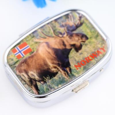 China Home Decoration Custom Design Portable Organizer Norway Souvenir Pill Box Medicine Case Metal Pill Cutter Box for sale