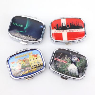 China Custom Logo Organizer Square Shape Metal Mini Travel Souvenir Medicine Pill Storage Box Home Decoration for sale