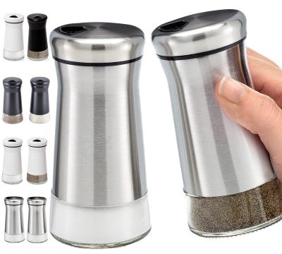 China Stainless Steel Original Glass Salt and Pepper Shakers Set with Adjustable Pour Holes - Stainless Steel Salt Shaker and Pepper Shaker - Farmhous for sale