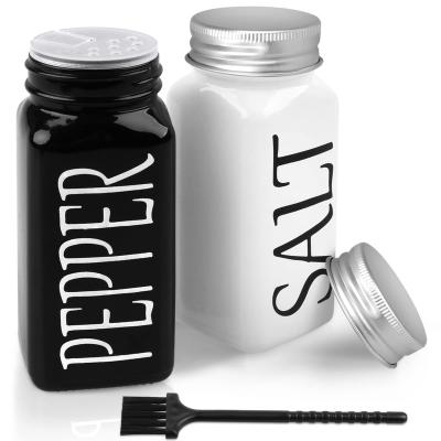 China Sustainable 2 Pack Salt and Pepper Shakers Set, Farmhouse Style Salt and Pepper Shakers, Vintage Glass and Stainless Steel Lid (Black and wh for sale