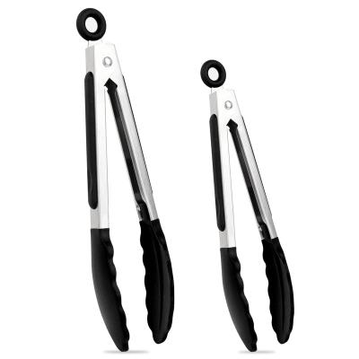 China Metal Stainless Steel Heat Resistant BBQ Kitchen Tongs Set of 2, Non Scratch Silicone Tip for Nonstick Cooking Pans for sale