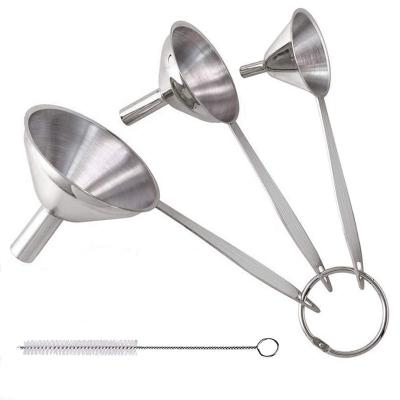 China Stainless steel 3 in 1 Metal Funnel for Bottling, Stainless Steel, Small Kitchen Funnel Set Transferring Essential Oils, Liquids, Spices for sale