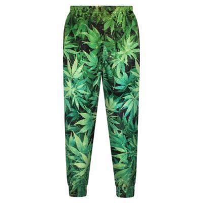 China Hot Selling Anti-pilling Plus Size Women Sweatpants 3D Print Green Maple Leaves Pants N18-7 for sale