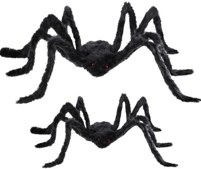 China Eco-Friendly Materials 12 Inch 20 Inch Big Black Eyes Halloween Scary Red Spider Decorations Realistic Looking Spiders for sale