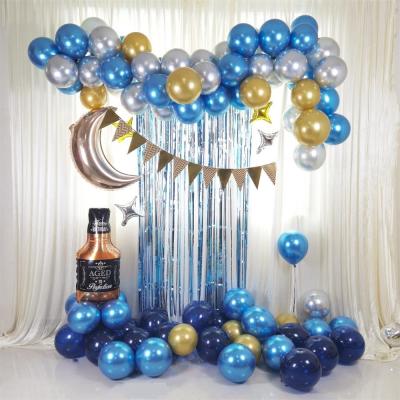 China 87pcs Disposable Whiskey Eco-friendly Balloon Set Balloon Banner Blue Curtain For Wedding Birthday Party Decoration for sale