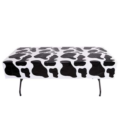 China 54 x 72 Inch Disposable Eco-Friendly Cow Pattern Cow Farm Animal Themed Party Black & White PVC Printed Table Cloth for sale