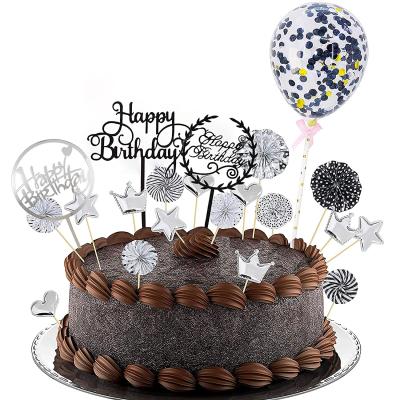 China Black Acrylic Cupcake Topper Cake Pick Acrylic 7 Styles Happy Birthday Decorations For Birthday Party Cake Desserts Baking for sale