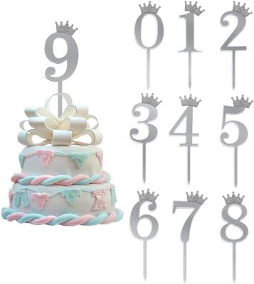 China Silver Acrylic Materials 2021 Numbers 0-9 Crown Happy Birthday Cake Topper Eco-friendly for Wedding Anniversary or Birthday Party Decoration for sale