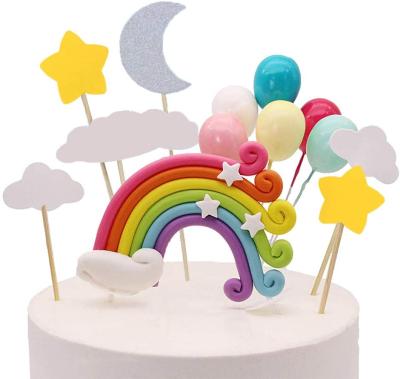 China Colorful Eco-friendly Materials Rainbow Cloud Balloon Moon Stars Cake Topper Set for Boy Girl Kid Birthday Baby Shower Party Supplies for sale