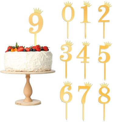 China Eco-Friendly Materials 2021 Acrylic Numbers Cake Number 0-9 Topper Crown Topper Gold And Silver Glitter Birthday Cupcake Topper for sale