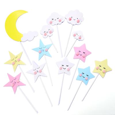 China Eco-friendly Materials DIY Birthday Moon Star And Clouds Birthday Or Baby Shower Cake Decoration Set For Kids Party Decoration for sale