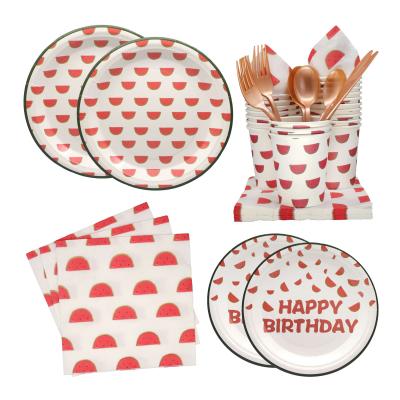 China Disposable Eco-friendly 100pcs Birthday Set Rose Gold Paper Cups Party Cups Disposable Dessert Dishes 170 Pieces Rose Gold Party Tableware for sale