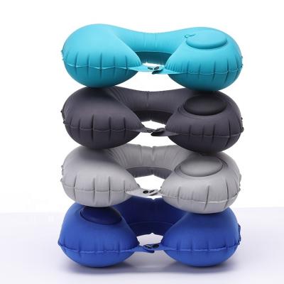 China Magnetic Air Pump Soft U Shaped Air Press Inflatable Neck Pillow for sale