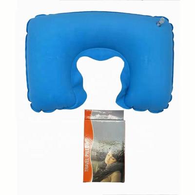 China Cheap Anti-Apnea PVC Flocking U Shape Inflatable Camping Travel Neck Pillow for sale