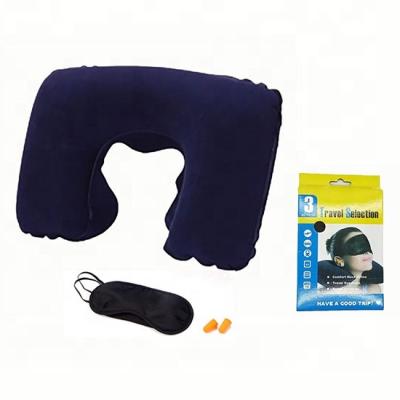 China New Foldable Inflatable Cooling Anti-Apnea Travel Neck Pillow With Eye Mask+Earplug+Color Box for sale