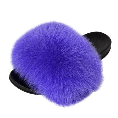 China Fashion Trend Color PVC Women's Indoor Unique Fur Sandals Real Fox Fur Mixed Fluffy Slippers for sale