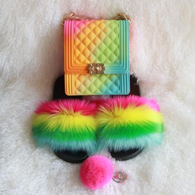 China Fashion Trend Color PVC Cross Body White Vertical Shoulder Strap Jelly Bags and Faux Fur Square Zippers for sale