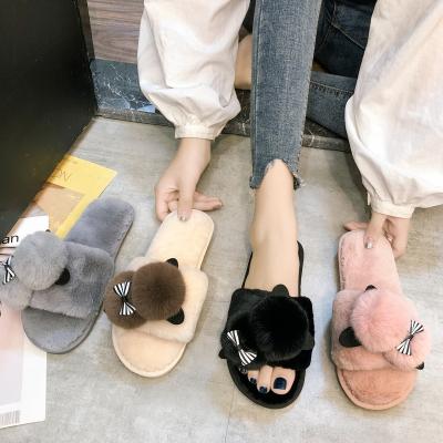 China Fashion Trend Women's Plush Sandals House Toe Pompom Fur Slides Indoor Open Slippers for sale