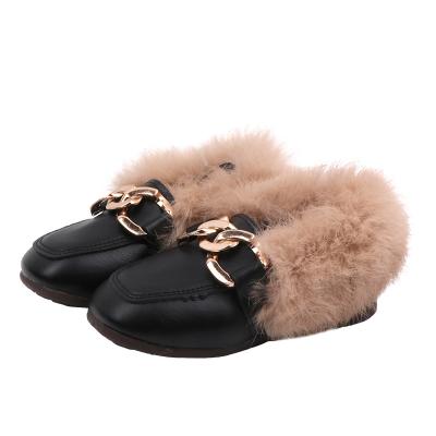 China Factory Supply Thermal Winter Casual Kids Shoes Little Girl Kids Elastic Fur With Chains Leather Shoes for sale