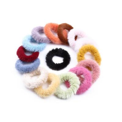 China 2020 New Design Faux/Rubber Mink Fur Girls Fashion Hair Scrunchies Stretchy Plush Faux Fur Elastic Hair Band for sale