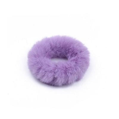 China Faux Fur Scrunchies / Fur Plush Rubber Fashion Girls Soft Faux Fur Elastic Hair Rubber Bands for sale