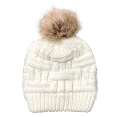 China COMMON Winter Faux Fur Pompom Knitted Hats For Women Fashion Pom Pom Beanies Custom Made for sale