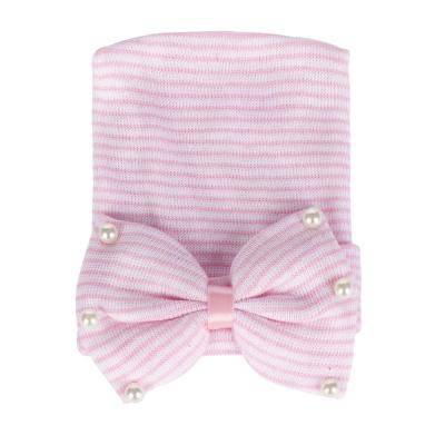 China bow & Pearl Decor American New Arrival European Style Newborn Baby Wrap Bow Head Knot Knit Cotton Hat for sale