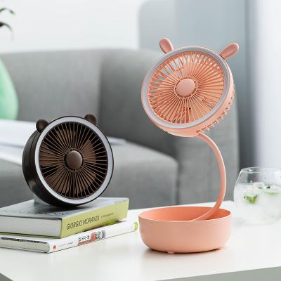 China Hotel Table Fan Mini With Storage LED Light Desktop Portable Adjustable Table Fan for sale