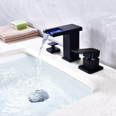 China Metered Faucets Split Double Sink Mixer Handle European Organization Faucet Basin Three Hole Bathroom Faucet Design Double Brushed Mixer Taps for sale