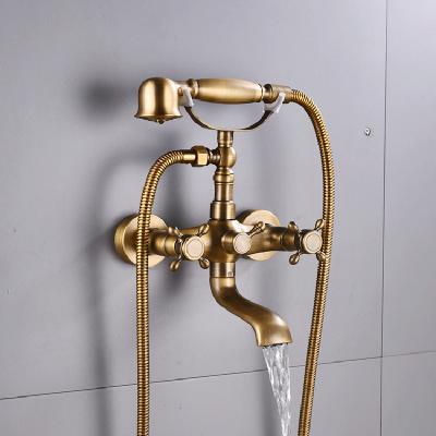 China With Slide Bar European Style Copper Faucet Set Wall Hidden Wall Mount Old Shower Side Bath Shower Mixer Tap Antique Brass Set for sale