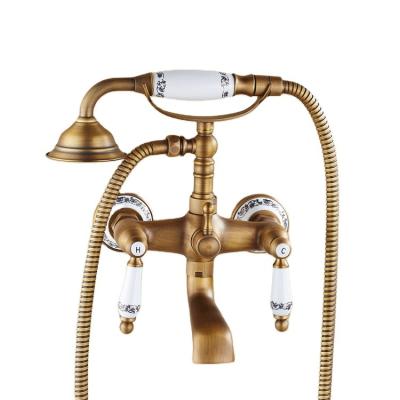 China With Sliding Bar Bronze Shower Set Retro European Antique Copper Shower Faucet Set Extravgant Bathroom Shower Faucets for sale