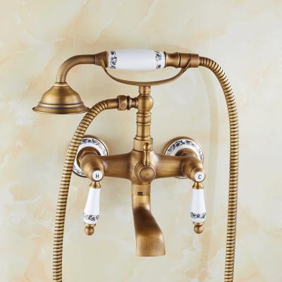 China With Old Hand Wall Mounted Antique Copper Faucet Slide Bar Bathtub Shower Set Market Bath Shower Mixer Taps For Bathtub for sale