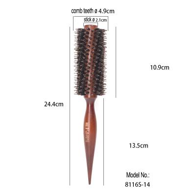 China Barber Wood Round Hair Curler Sweep Circle Hair Comb Pin Tail Natural Boar Bristle Professional Salon Use 8116S-13 for sale