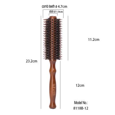 China Salon 100% Hairdresser 8118B-12 Boar Bristle Wood Round Hair Brush Professional Natural Straight Hair Comb Round Handle for sale