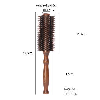 China Salon 100% Barber 8118B-14 Boar Bristle Wood Round Hair Brush Professional Natural Straight Hair Comb Round Handle for sale