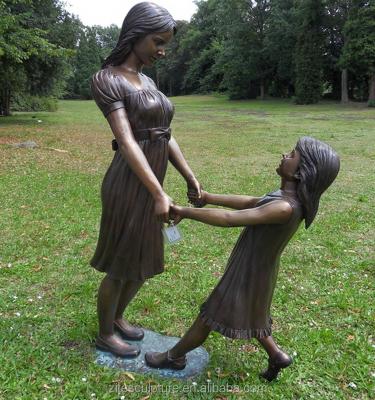 China Europe life size garden bronze statues mother and children daughter playing sculpture for sale